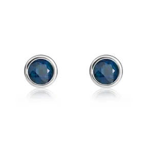 9ct White Gold Sapphire 4mm Round Rub Over Set Stud Earrings