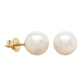 9ct Yellow Gold Akoya Pearl Studs - 9mm