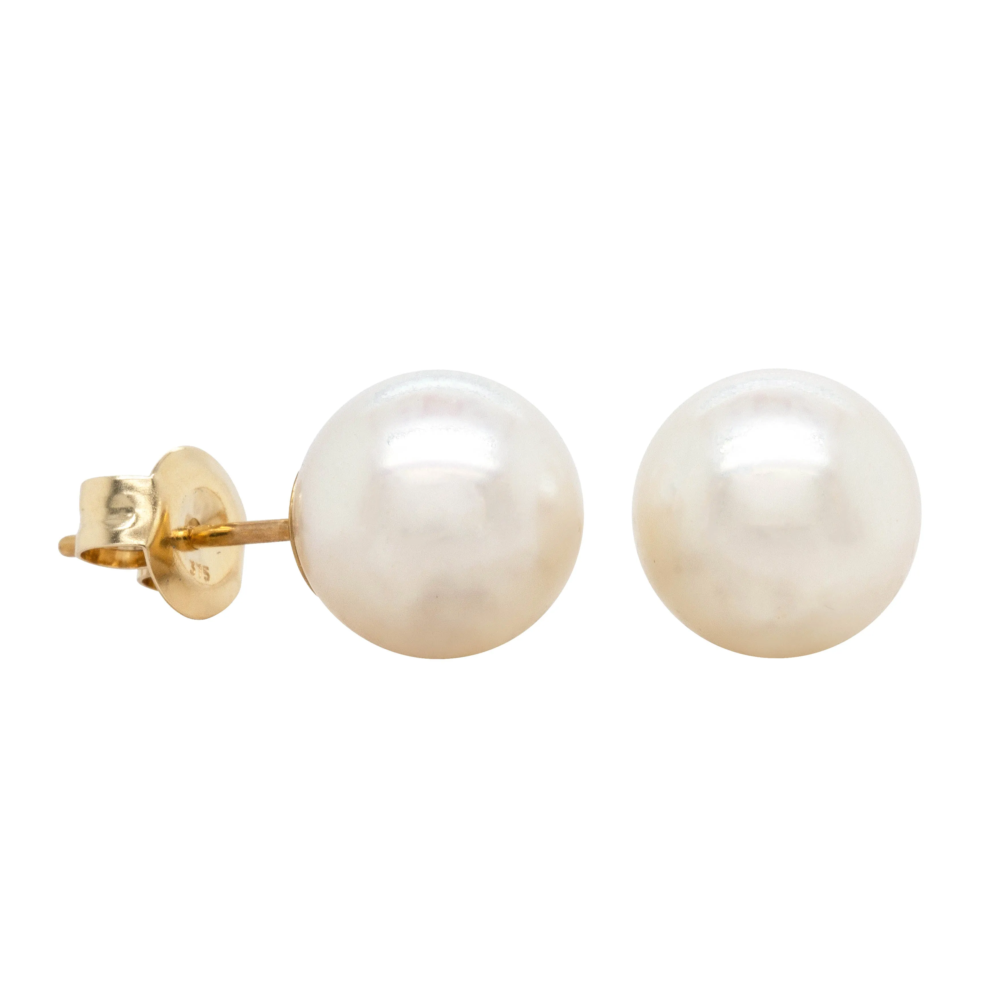 9ct Yellow Gold Akoya Pearl Studs - 9mm