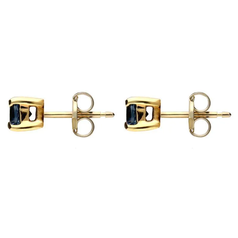 9ct Yellow Gold Sapphire 3mm Round Claw Set Stud Earrings