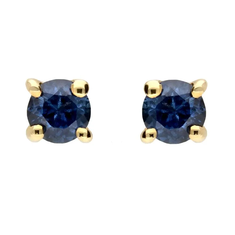 9ct Yellow Gold Sapphire 3mm Round Claw Set Stud Earrings