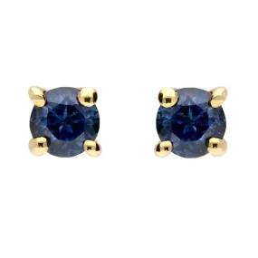 9ct Yellow Gold Sapphire 3mm Round Claw Set Stud Earrings