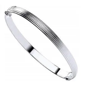 9K White Gold Hollow Ribbed Ladies Hinged Bangle