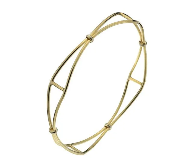 9K Yellow & White Gold Solid Lattice Bangle