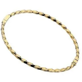 9K Yellow Solid Gold Hinged Square Twisted Bangle