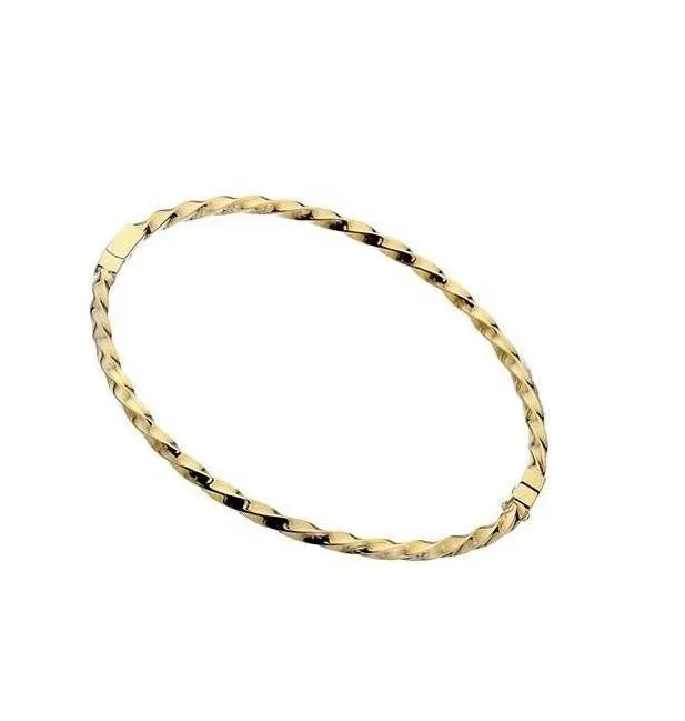 9K Yellow Solid Gold Hinged Square Twisted Bangle