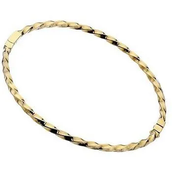 9K Yellow Solid Gold Hinged Square Twisted Bangle