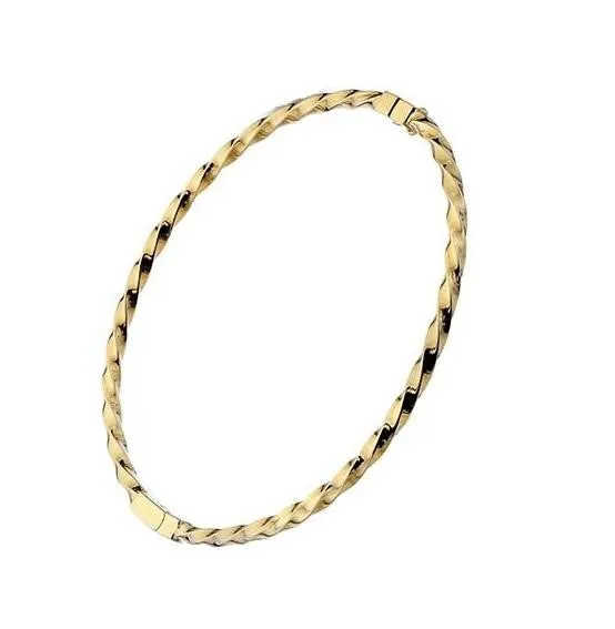 9K Yellow Solid Gold Hinged Square Twisted Bangle