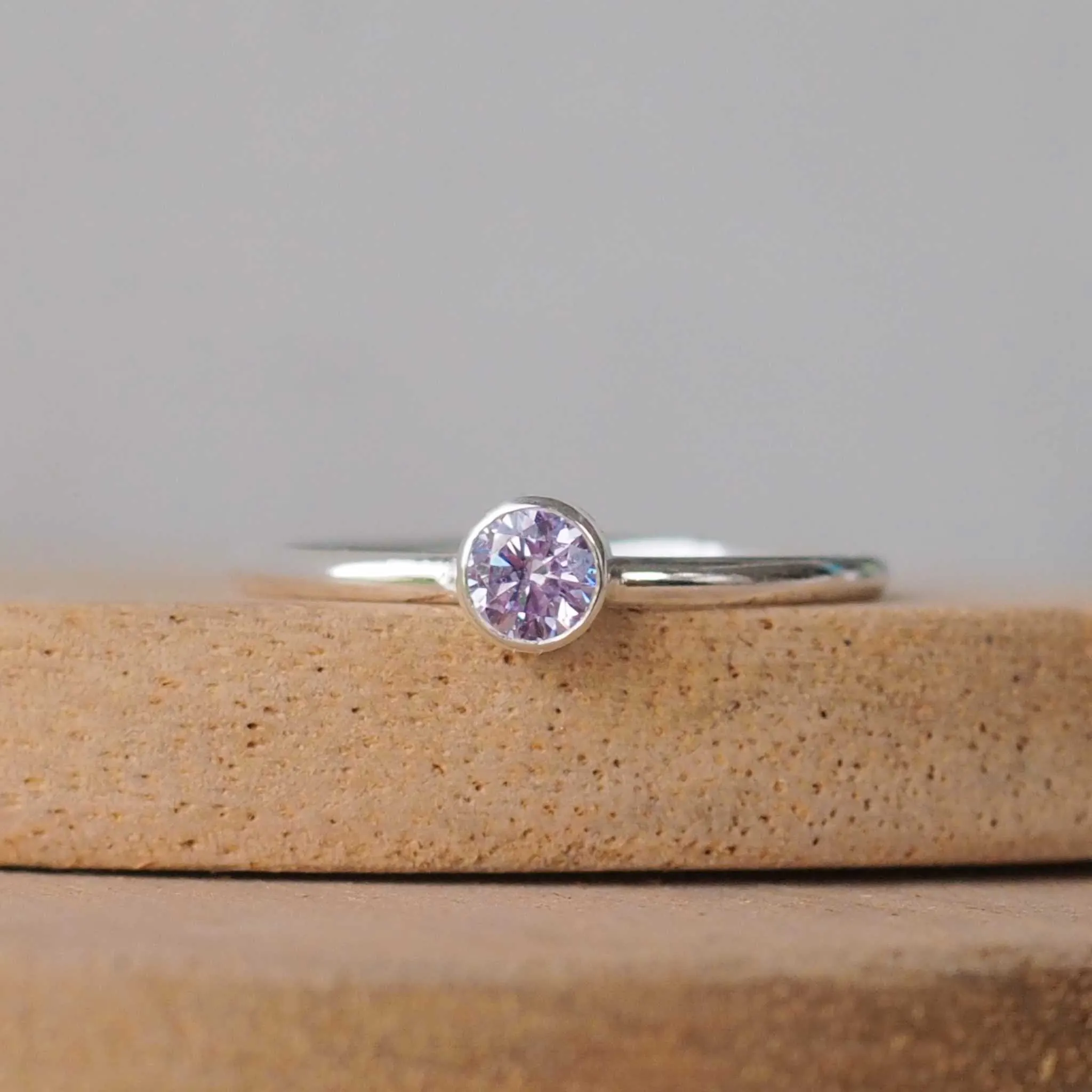 Alexandrite Silver Ring - 4mm Cubic Zirconia Gemstone