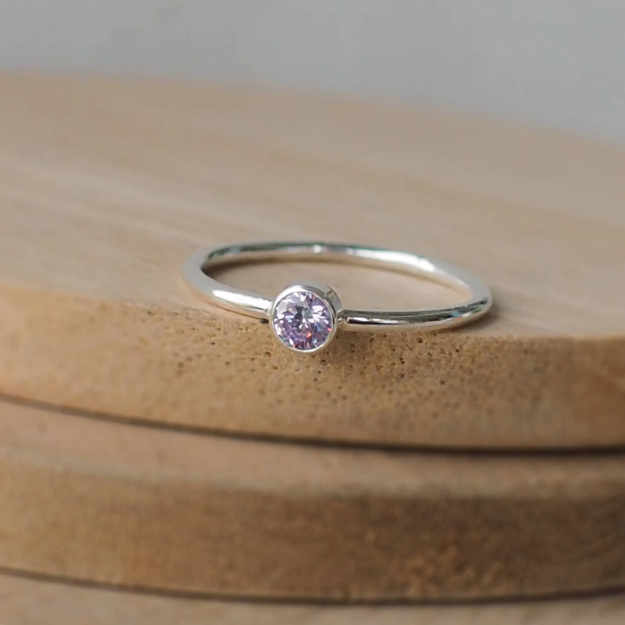 Alexandrite Silver Ring - 4mm Cubic Zirconia Gemstone