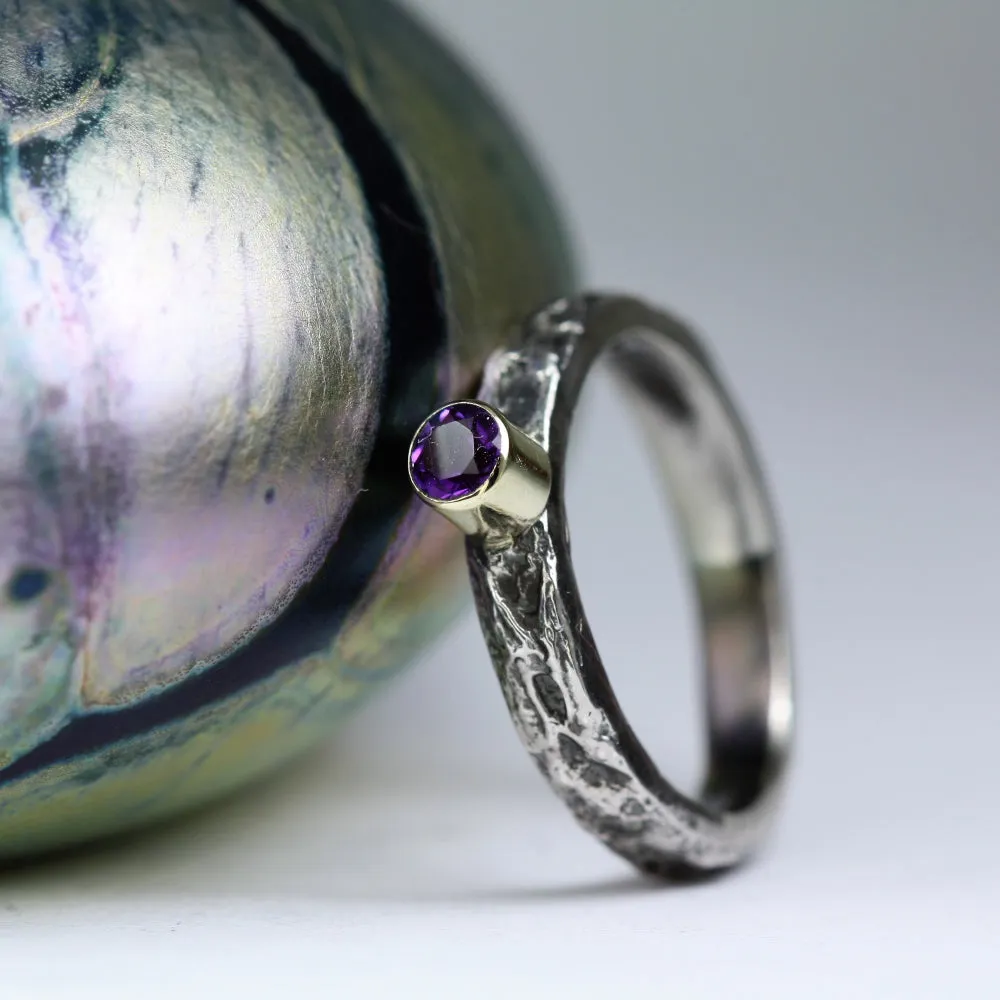 Amethyst Textured Treasure Ring - 4mm Gemstone