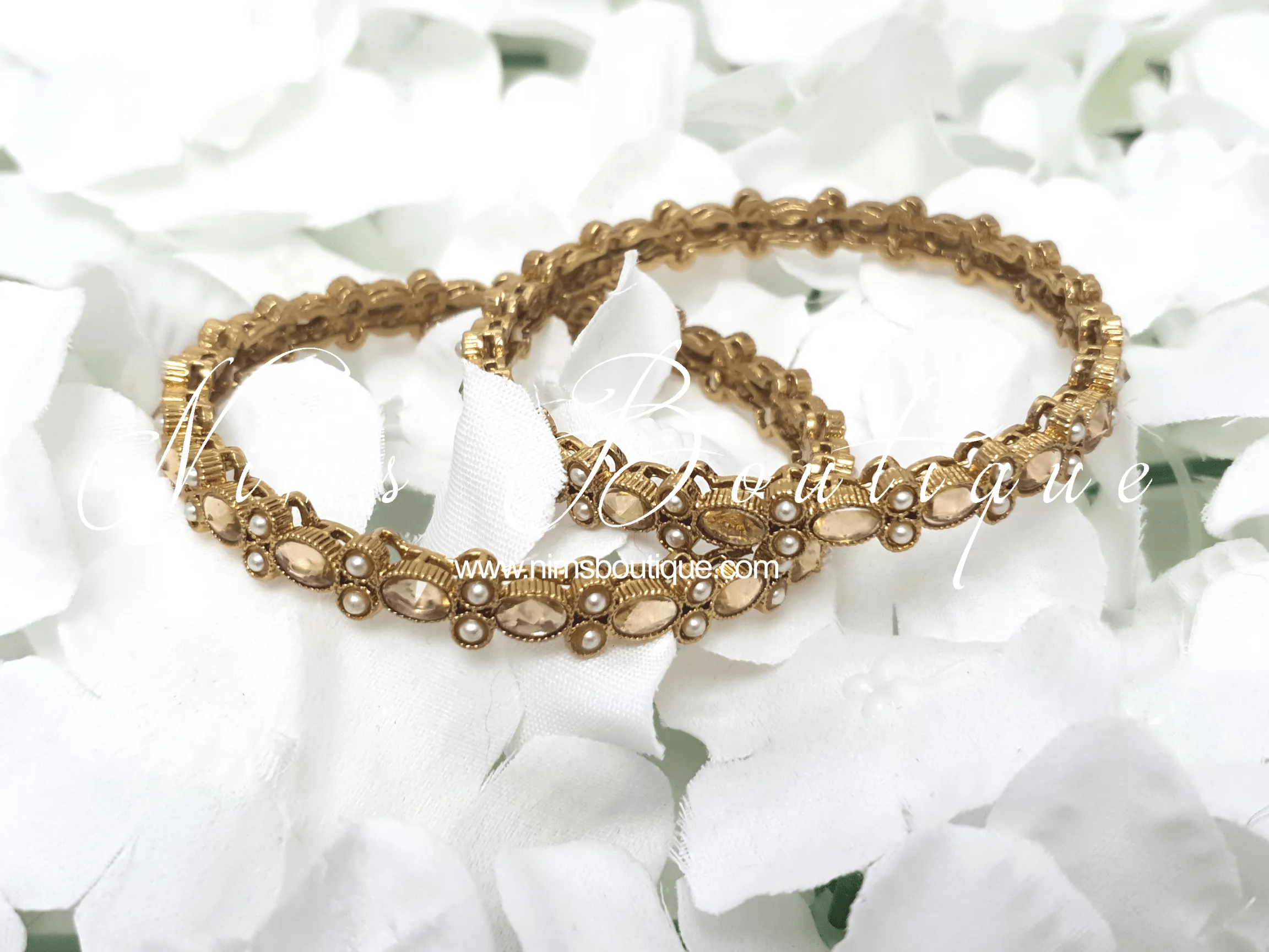 Antique Gold & Champagne stone Pair of Bangles (various sizes)