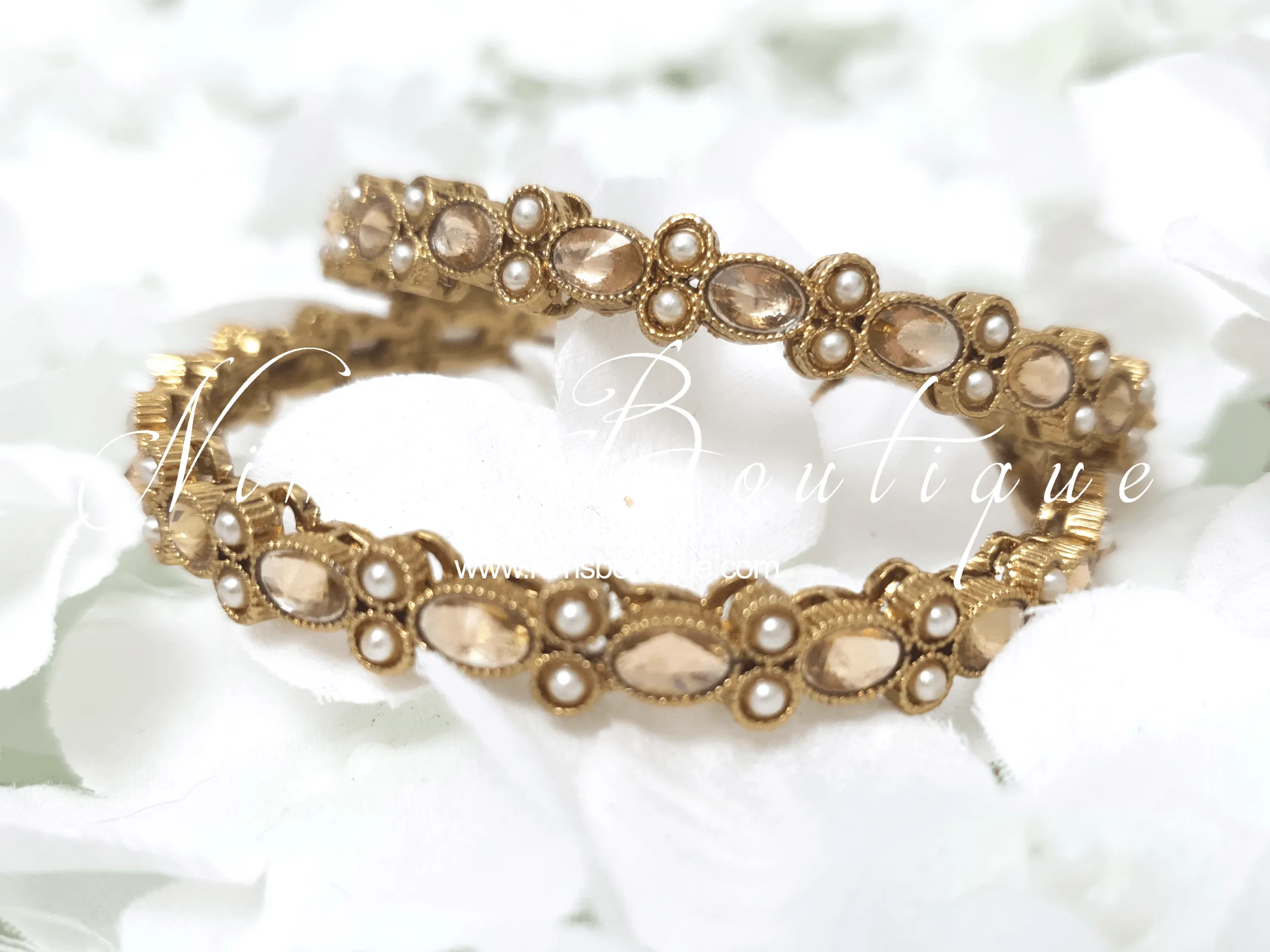 Antique Gold & Champagne stone Pair of Bangles (various sizes)