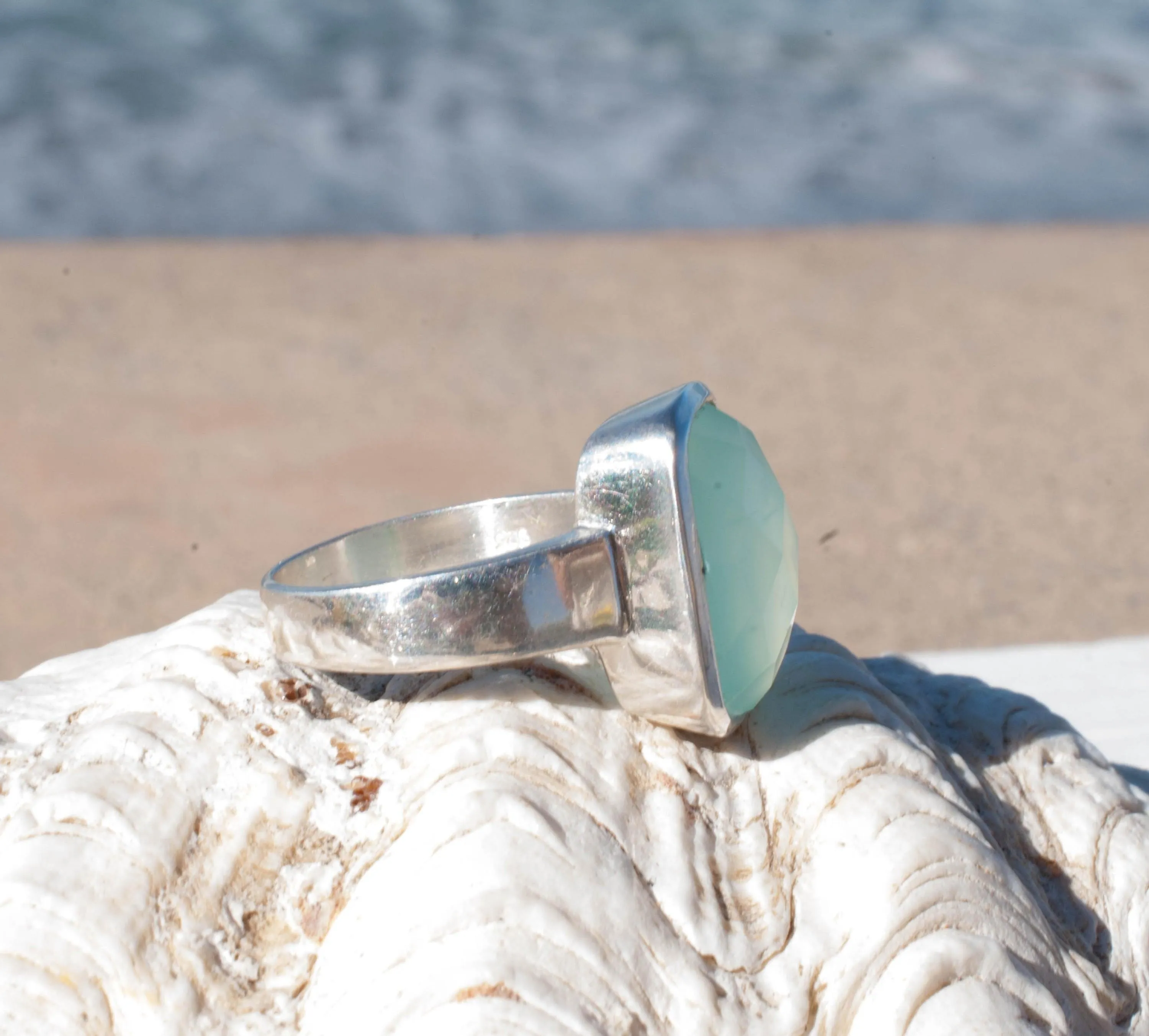 Aqua Chalcedony Ring ~ Sterling Silver 925 ~ MR149