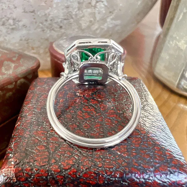 Art Deco Style Emerald & Diamond Ring, 1.05ct.