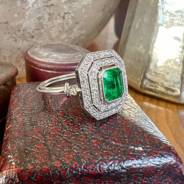 Art Deco Style Emerald & Diamond Ring, 1.05ct.