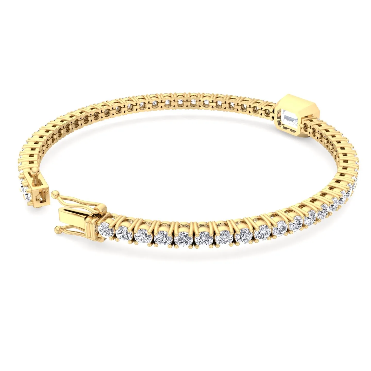 Athena - 7CT T.W Single Stone Emerald Shape Bezel Natural Diamond Tennis Bracelet