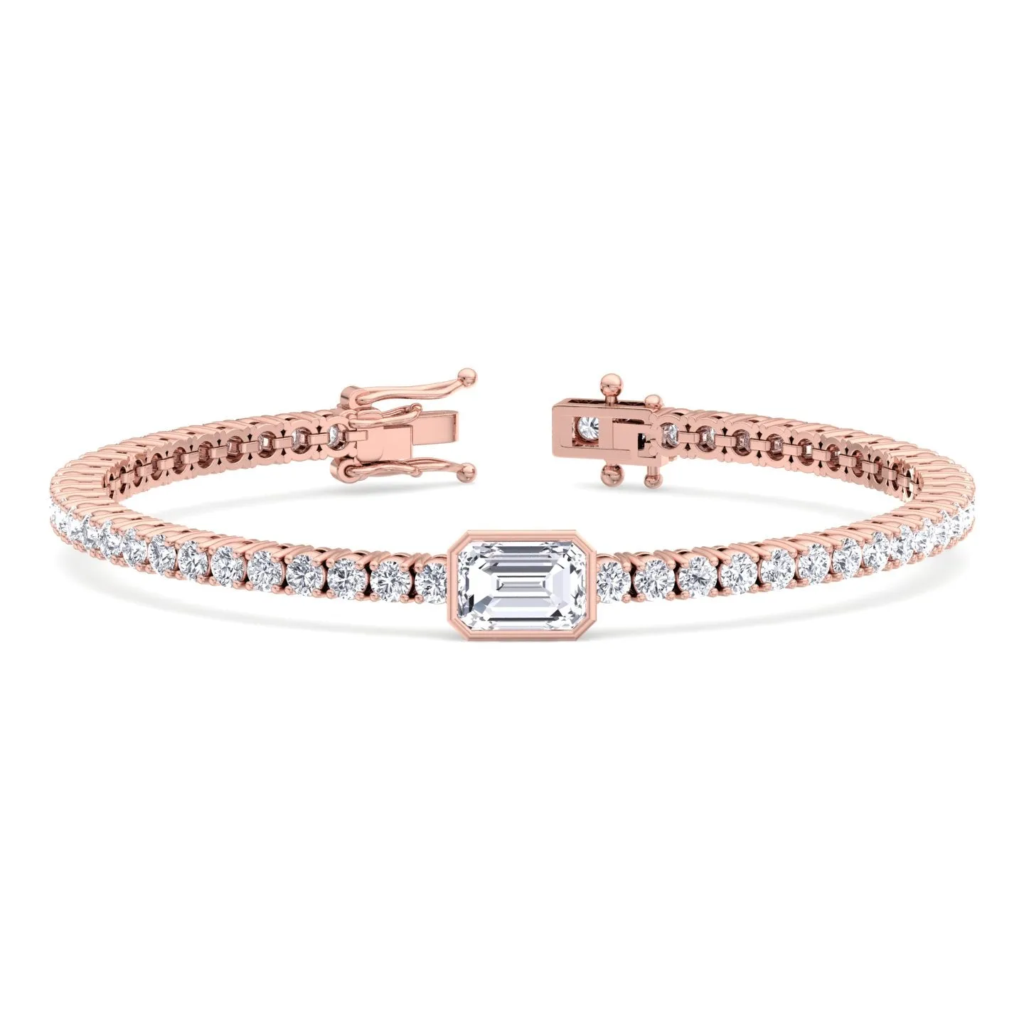 Athena - 7CT T.W Single Stone Emerald Shape Bezel Natural Diamond Tennis Bracelet