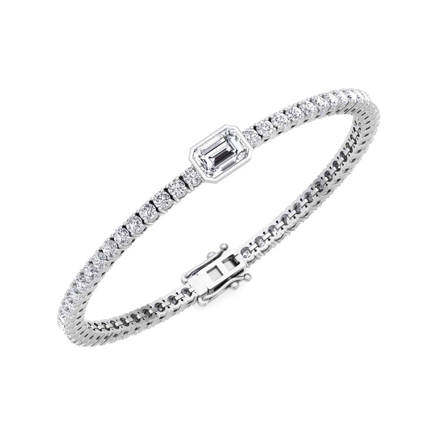 Athena - 7CT T.W Single Stone Emerald Shape Bezel Natural Diamond Tennis Bracelet