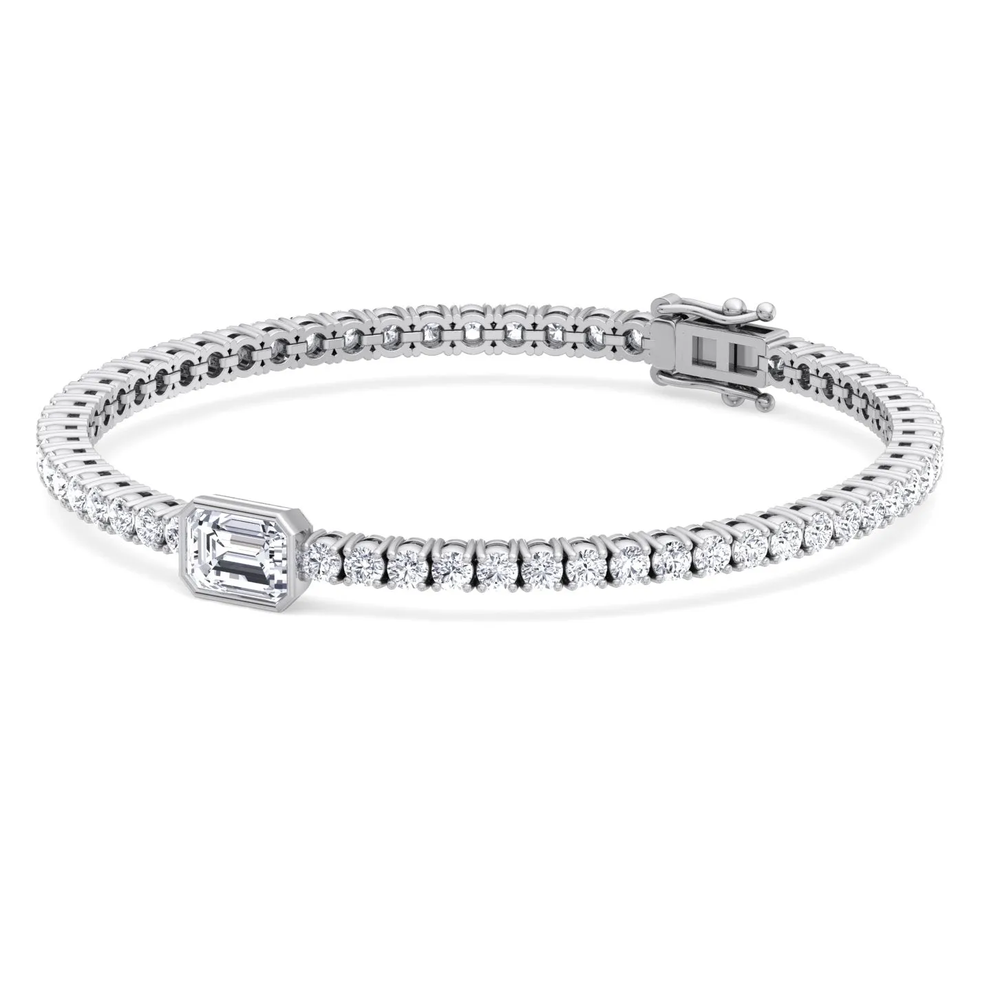 Athena - 7CT T.W Single Stone Emerald Shape Bezel Natural Diamond Tennis Bracelet