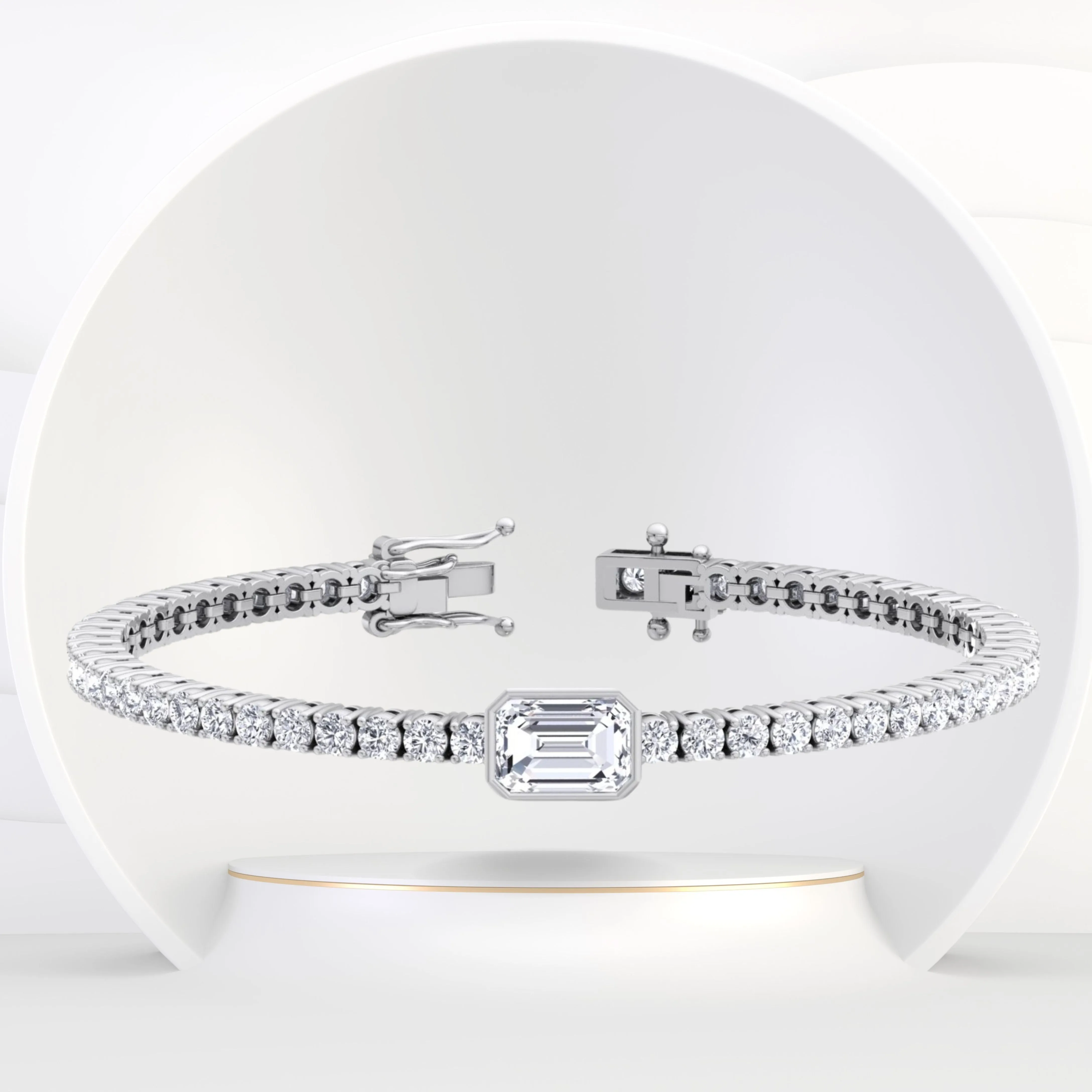 Athena - 7CT T.W Single Stone Emerald Shape Bezel Natural Diamond Tennis Bracelet
