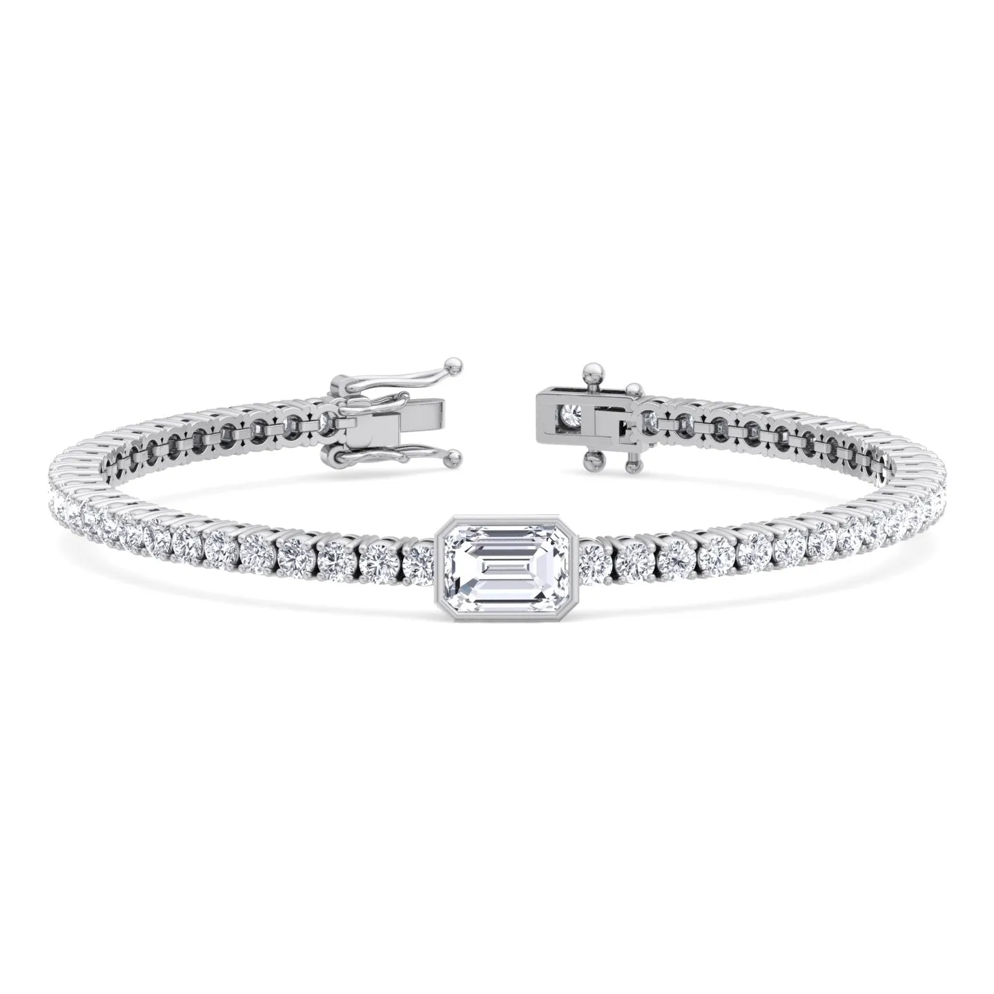 Athena - 7CT T.W Single Stone Emerald Shape Bezel Natural Diamond Tennis Bracelet