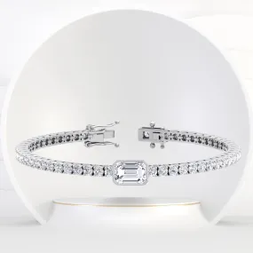 Athena - 7CT T.W Single Stone Emerald Shape Bezel Natural Diamond Tennis Bracelet