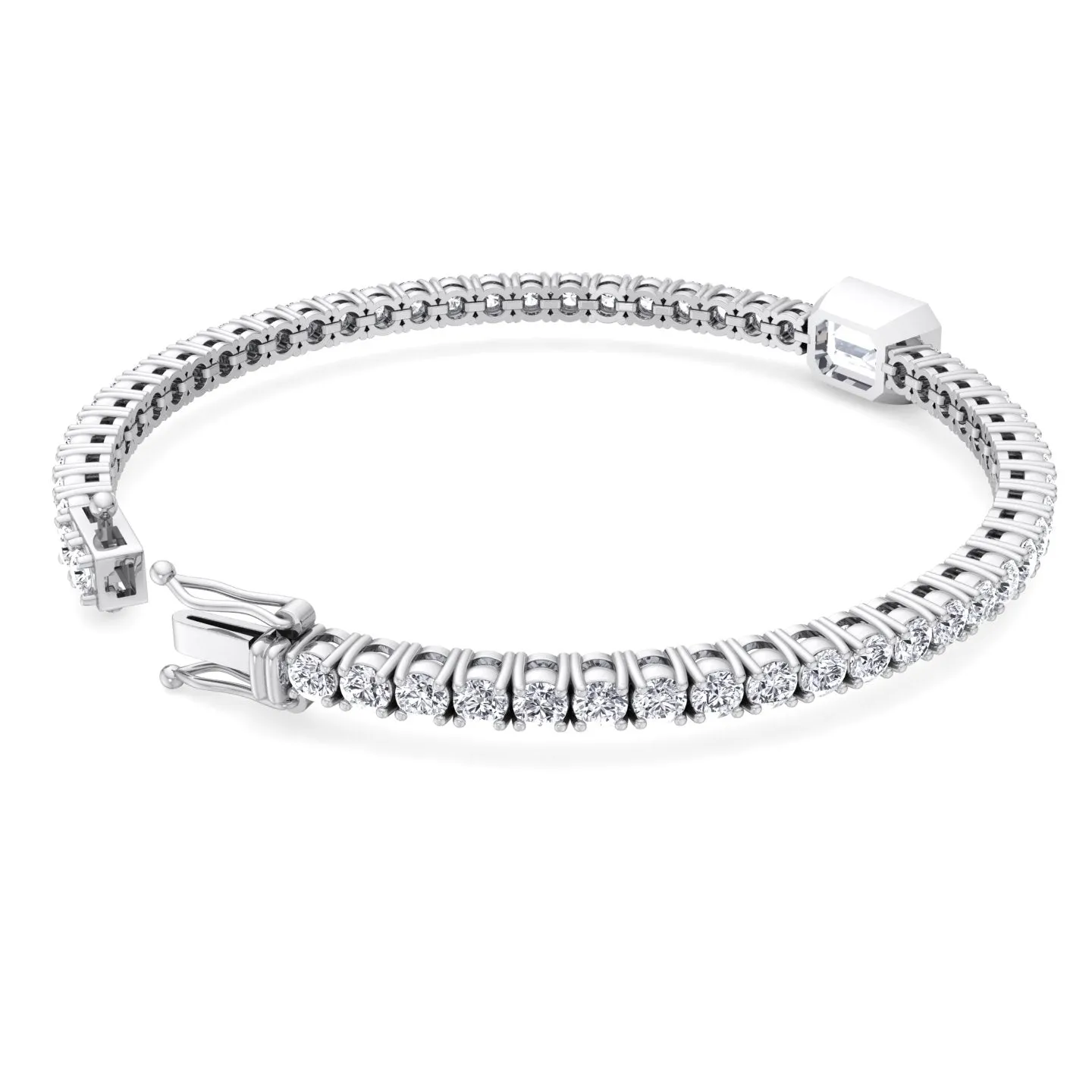 Athena - 7CT T.W Single Stone Emerald Shape Bezel Natural Diamond Tennis Bracelet
