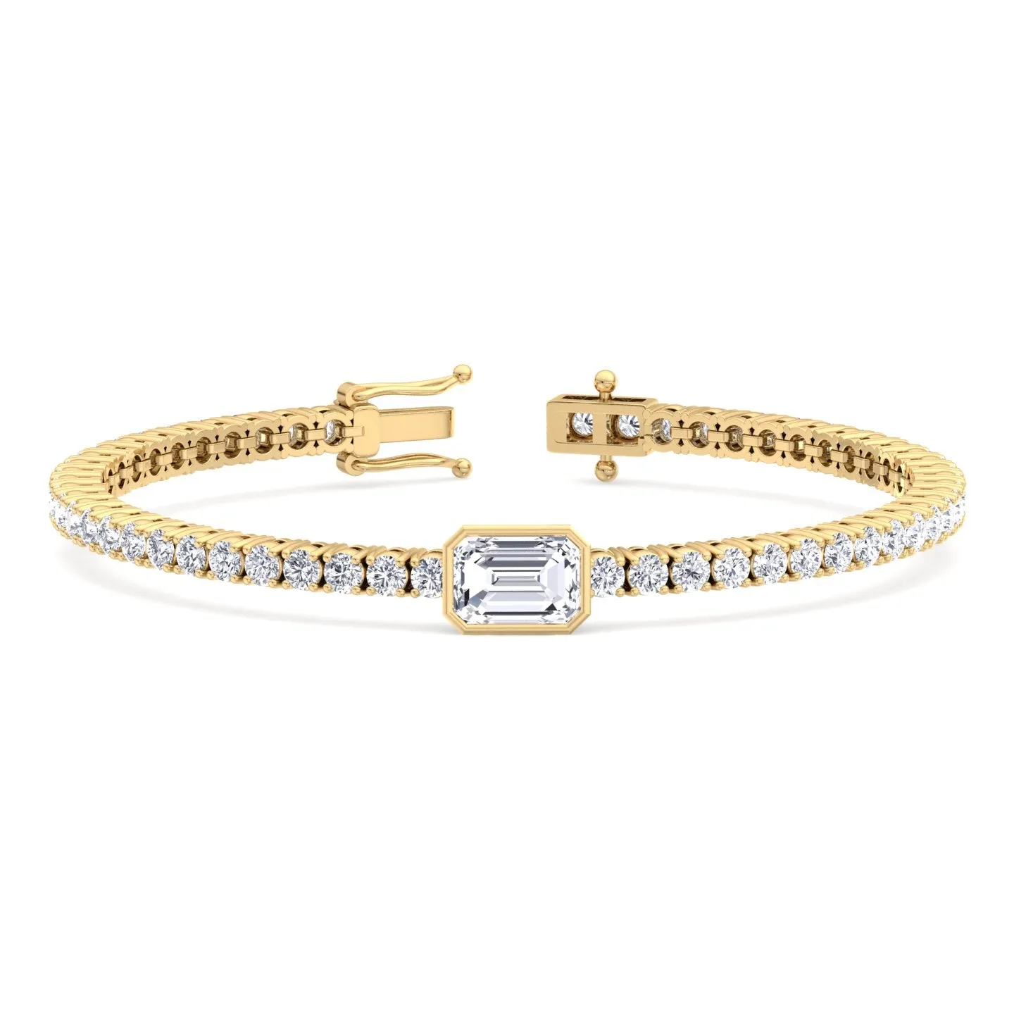 Athena - 7CT T.W Single Stone Emerald Shape Bezel Natural Diamond Tennis Bracelet