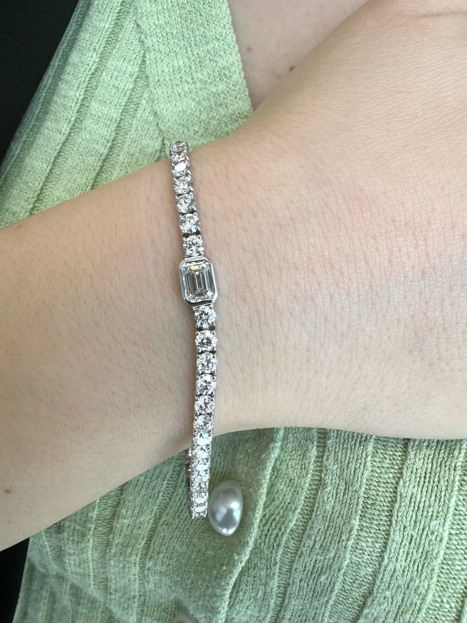 Athena - 7CT T.W Single Stone Emerald Shape Bezel Natural Diamond Tennis Bracelet