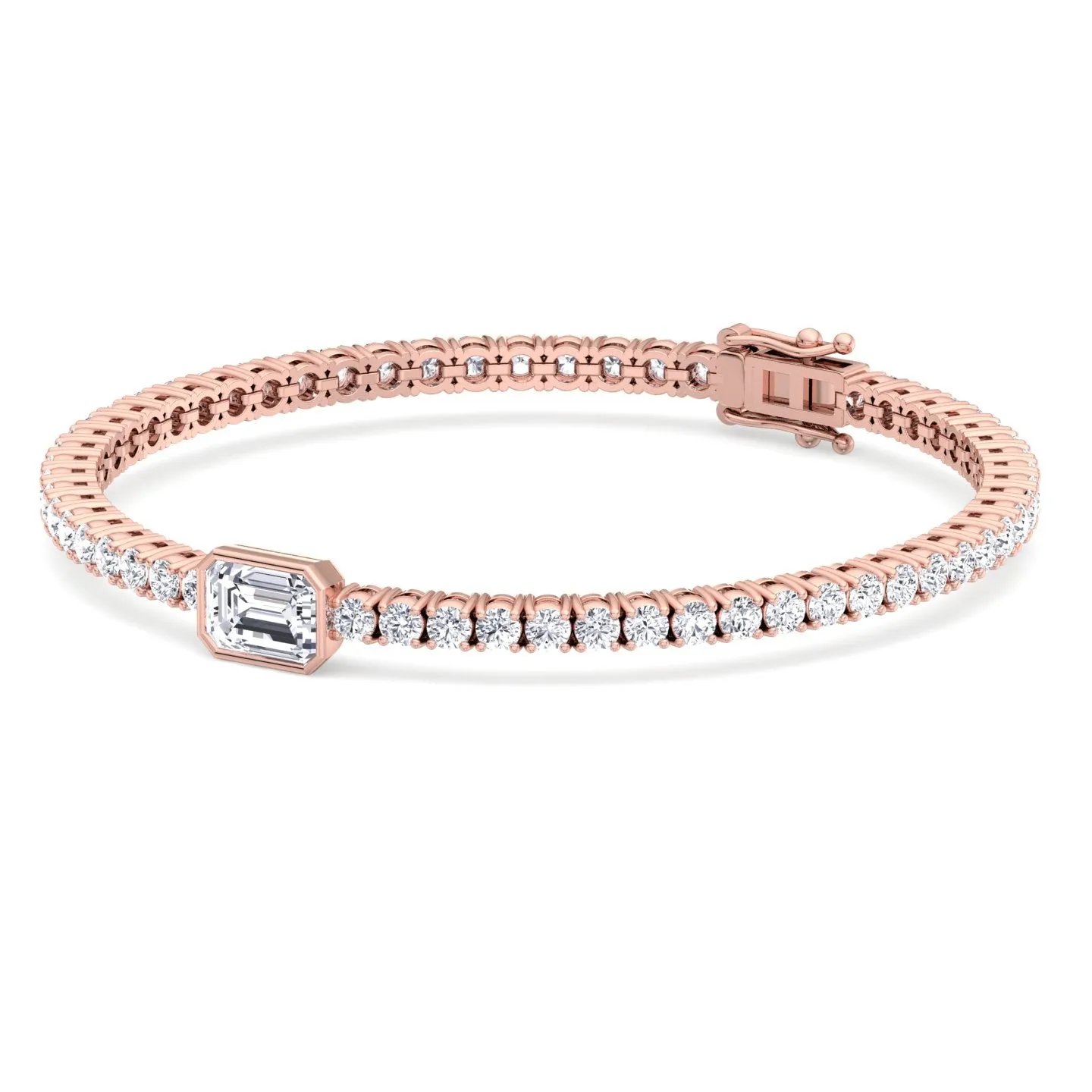 Athena - 7CT T.W Single Stone Emerald Shape Bezel Natural Diamond Tennis Bracelet