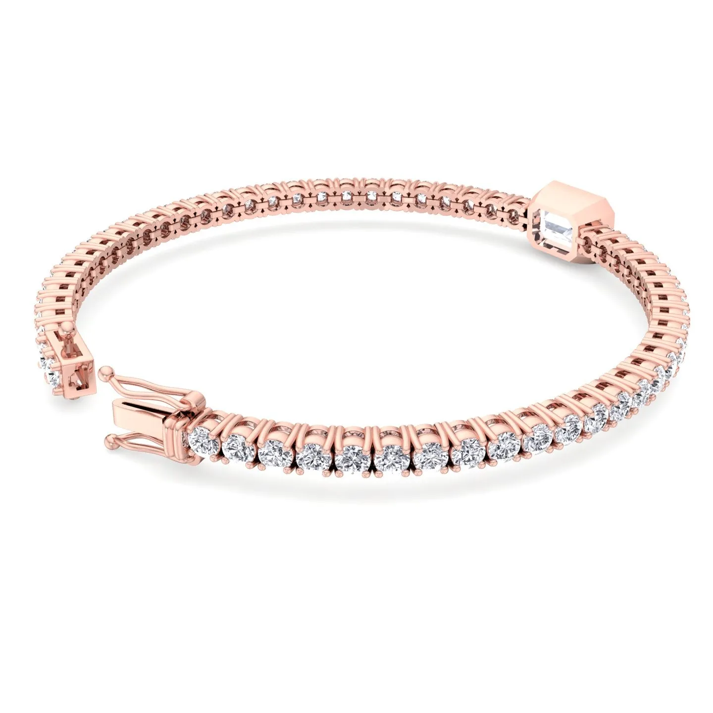 Athena - 7CT T.W Single Stone Emerald Shape Bezel Natural Diamond Tennis Bracelet