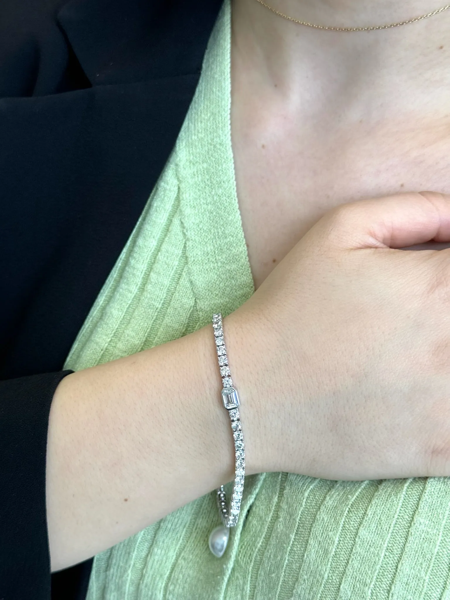 Athena - 7CT T.W Single Stone Emerald Shape Bezel Natural Diamond Tennis Bracelet