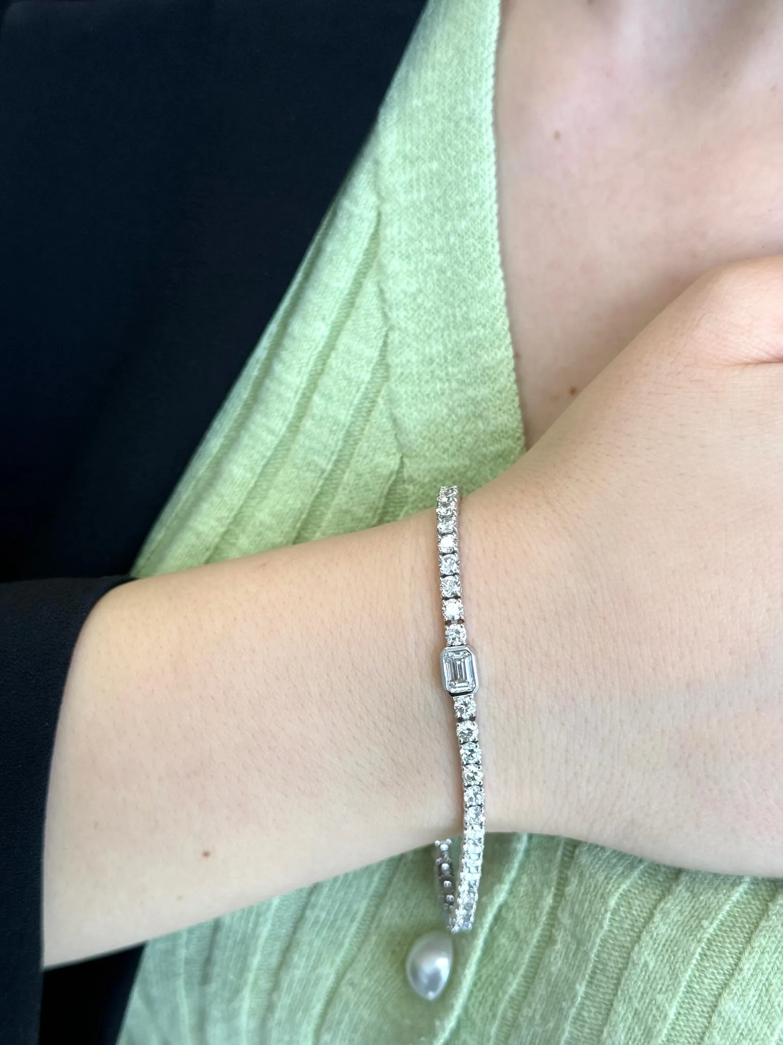 Athena - 7CT T.W Single Stone Emerald Shape Bezel Natural Diamond Tennis Bracelet