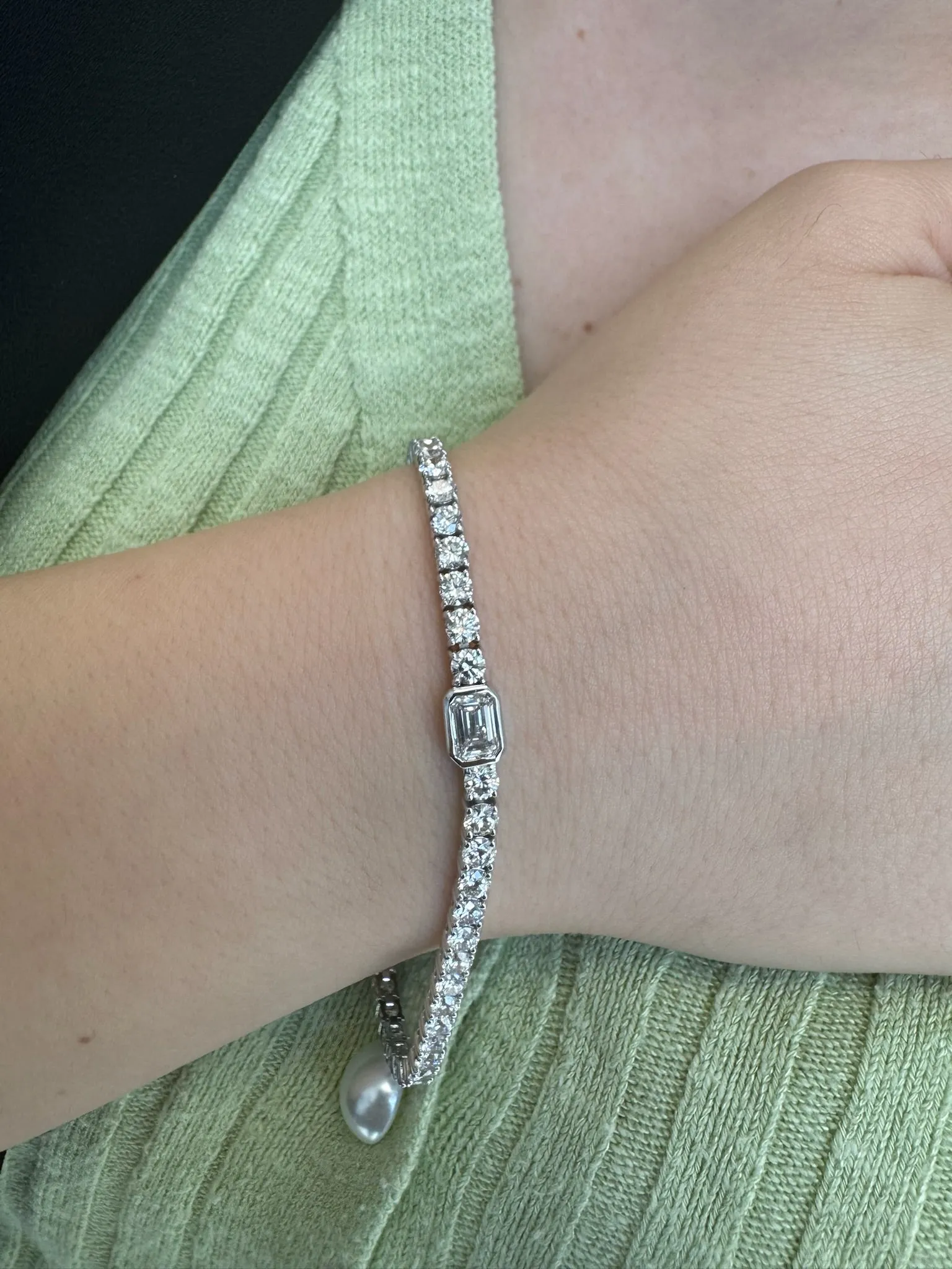 Athena - 7CT T.W Single Stone Emerald Shape Bezel Natural Diamond Tennis Bracelet