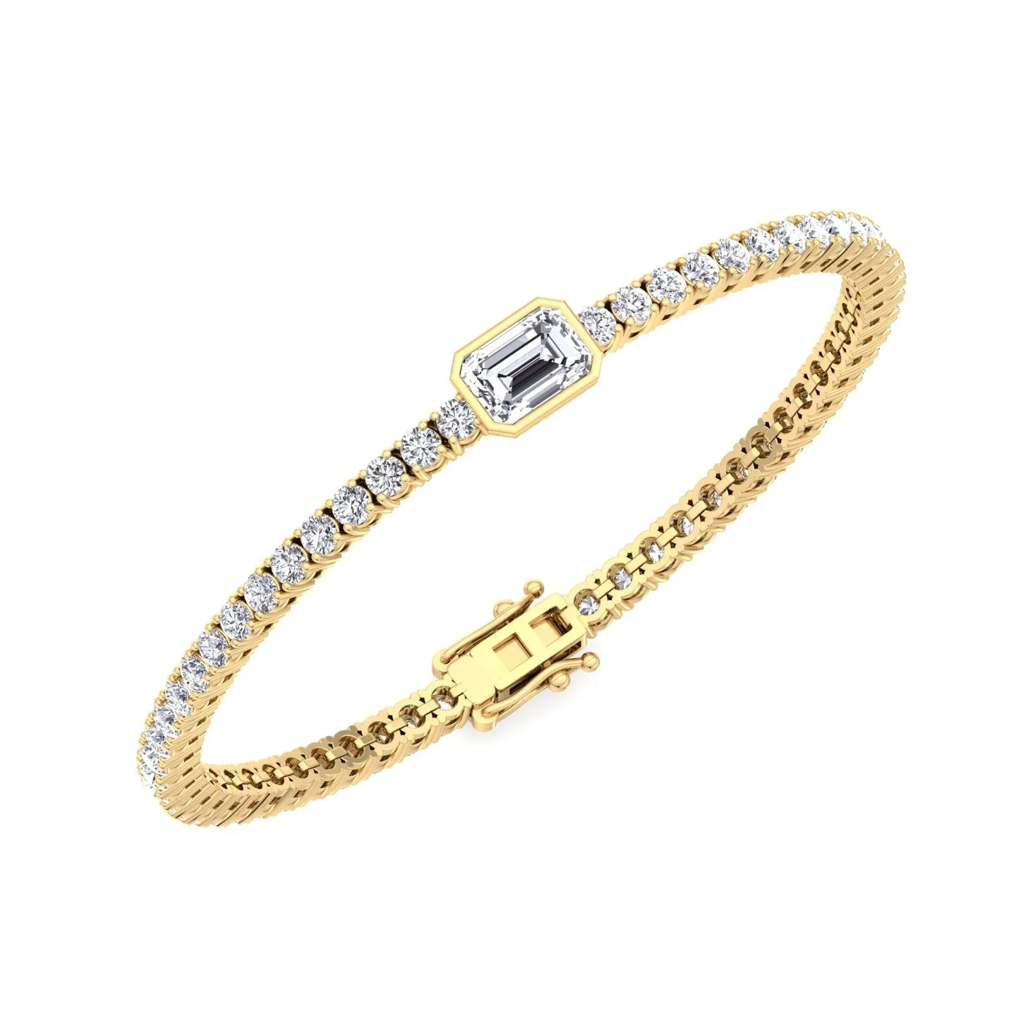 Athena - 7CT T.W Single Stone Emerald Shape Bezel Natural Diamond Tennis Bracelet