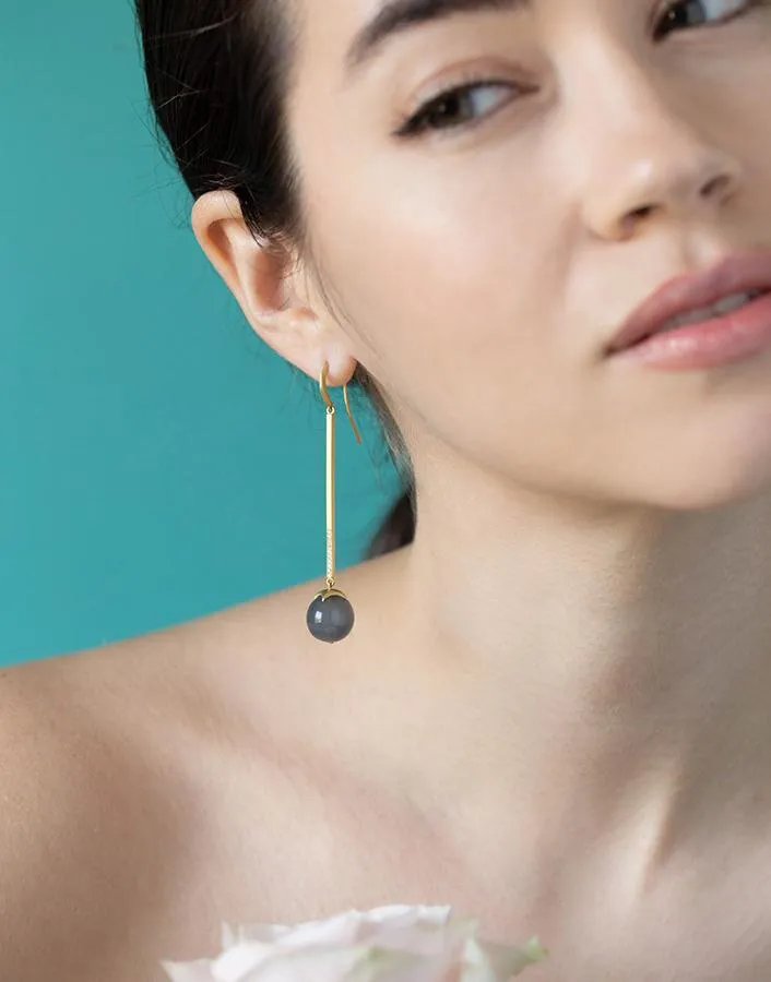 Bahari Bar Grey Moonstone and Diamond Earrings