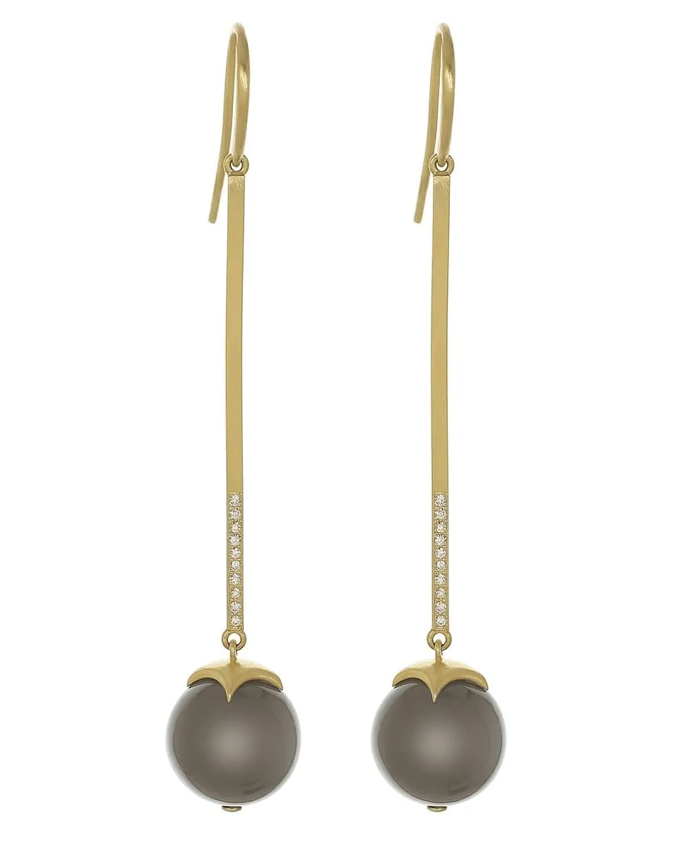 Bahari Bar Grey Moonstone and Diamond Earrings