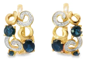 Beautiful 14K Pink Rose Gold Diamond Sapphire Swirl Earrings