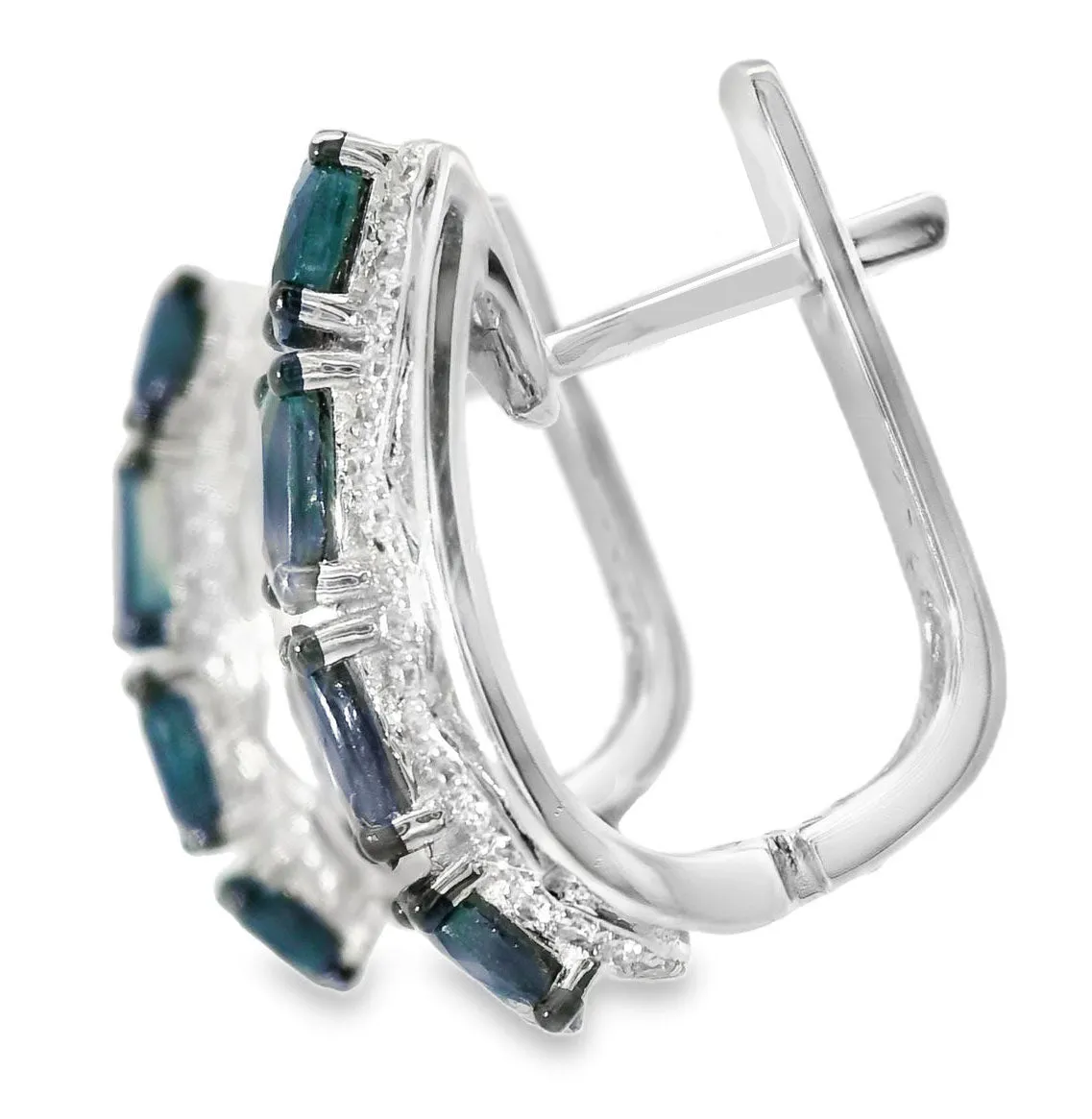 Beautiful 14K White Gold Diamond Sapphire Huggie Earrings