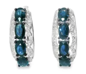 Beautiful 14K White Gold Diamond Sapphire Huggie Earrings
