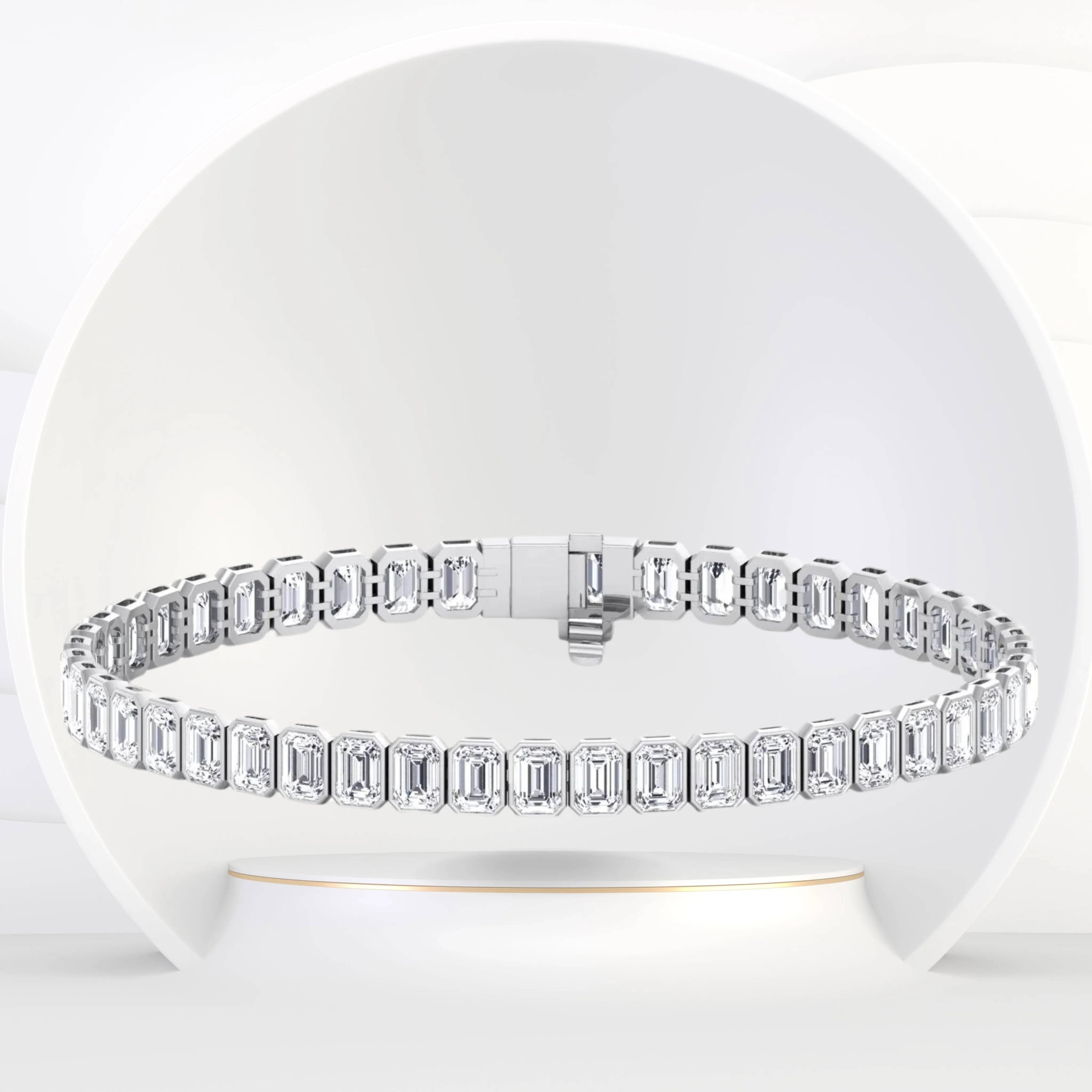 Bezel Set Emerald Shape Natural Diamond Tennis Bracelet