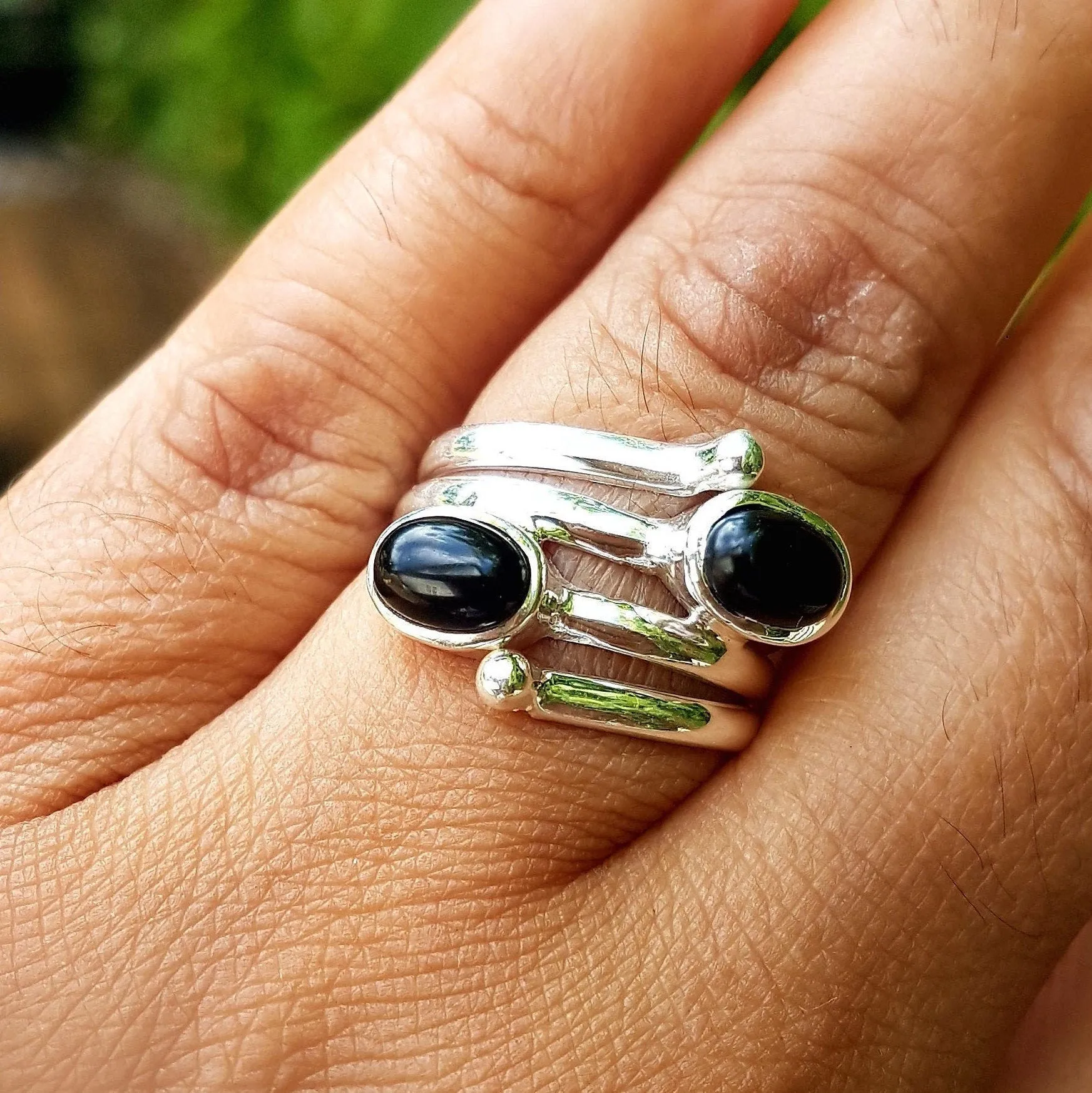 Black Onyx Wrap 925 Sterling Silver Ring, R30O