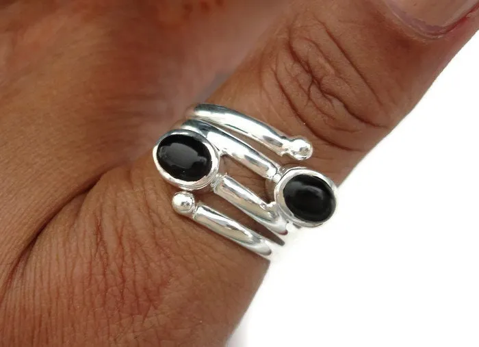Black Onyx Wrap 925 Sterling Silver Ring, R30O