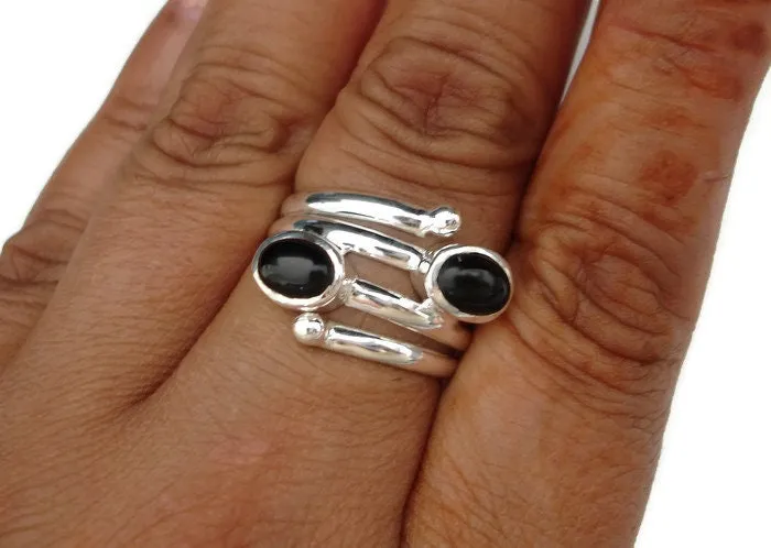 Black Onyx Wrap 925 Sterling Silver Ring, R30O
