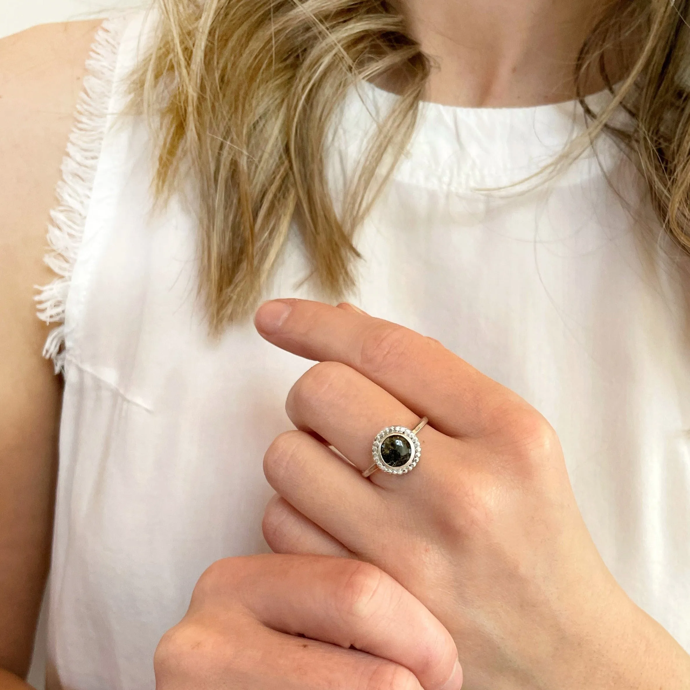 Black Rutilated Quartz Ring | Size 8.5