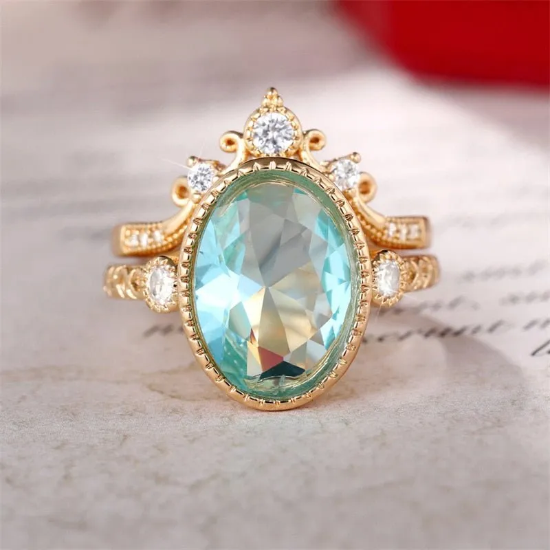 Blue Aquuamarine Gemstone Ring for Women Party Jewelry