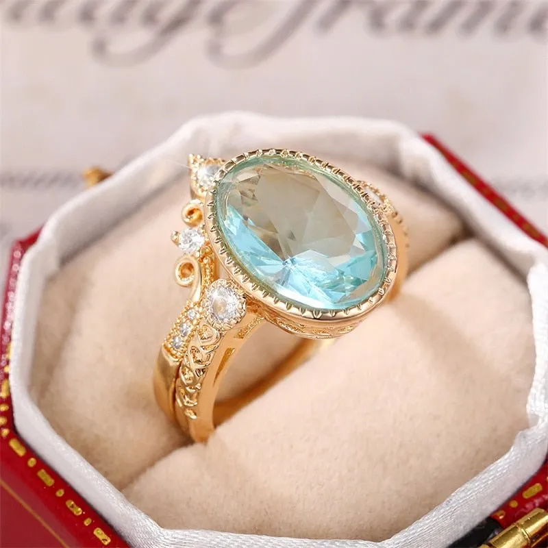 Blue Aquuamarine Gemstone Ring for Women Party Jewelry