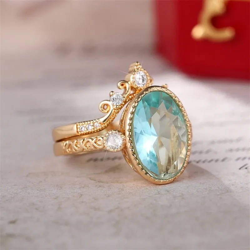 Blue Aquuamarine Gemstone Ring for Women Party Jewelry