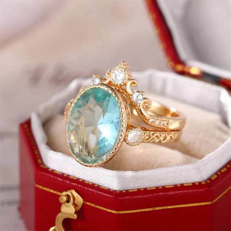 Blue Aquuamarine Gemstone Ring for Women Party Jewelry